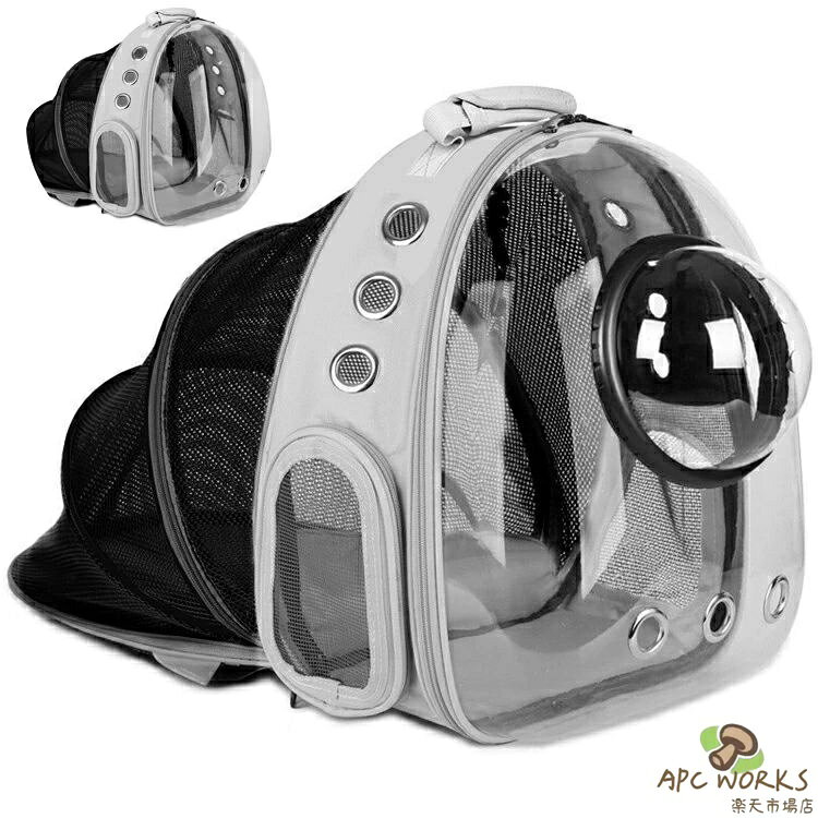 送料無料　ペット バッグ ペット用キャリーバッグ 　透明　ペットバッグ 犬猫兼用 猫 ニャンコ 犬 ペット用品 リュックサック　ブラック