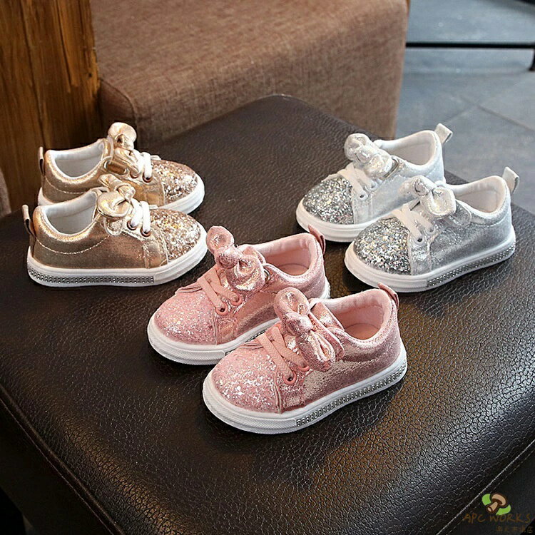 子供靴 子供スニーカー 女の子 可愛い 子供用 秋冬 蝶結び ブリンブリン 歩きやすい キッズシューズ ジュニア ランニングシューズ キラキラ 通学 3色