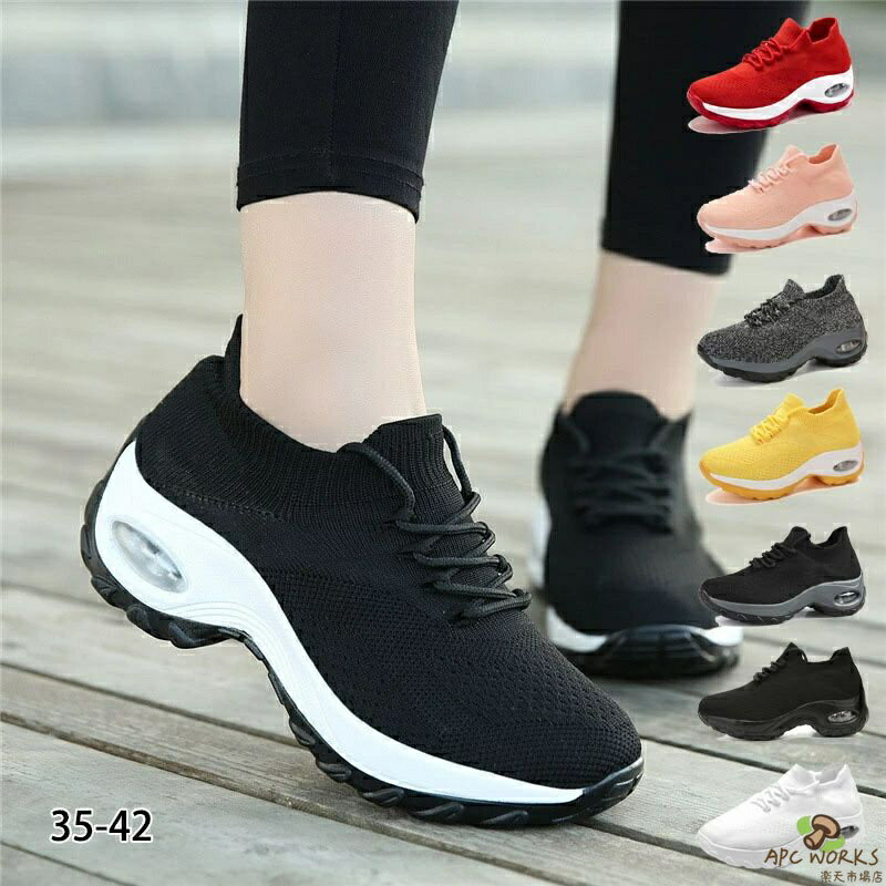 乐天商城 - 新型厚底エアークッションシューズ スニーカー レディース 厚底スニーカー インソール 疲れない 衝撃吸収 靴 ウォーキングシューズ おしゃれ 甲高 運動靴 ハイヒール ストレッチカジュアル婦人靴 6cm レディース 外反拇趾 人間工学