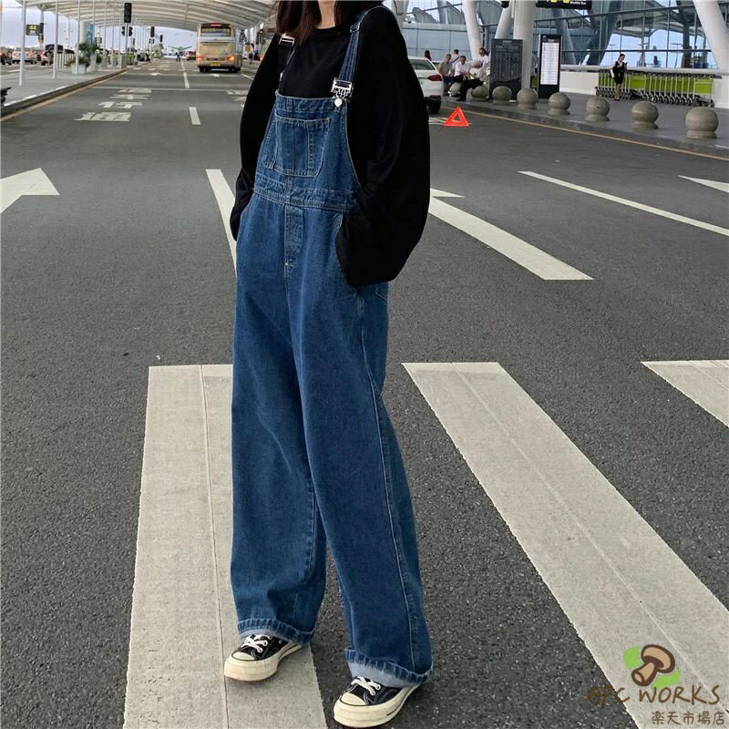 デニムサロペット デニム レディース ゆったり 女性 サロペットパンツ ロング ジーンズ カジュアル オーバーオール ロングパンツ レトロ 春秋