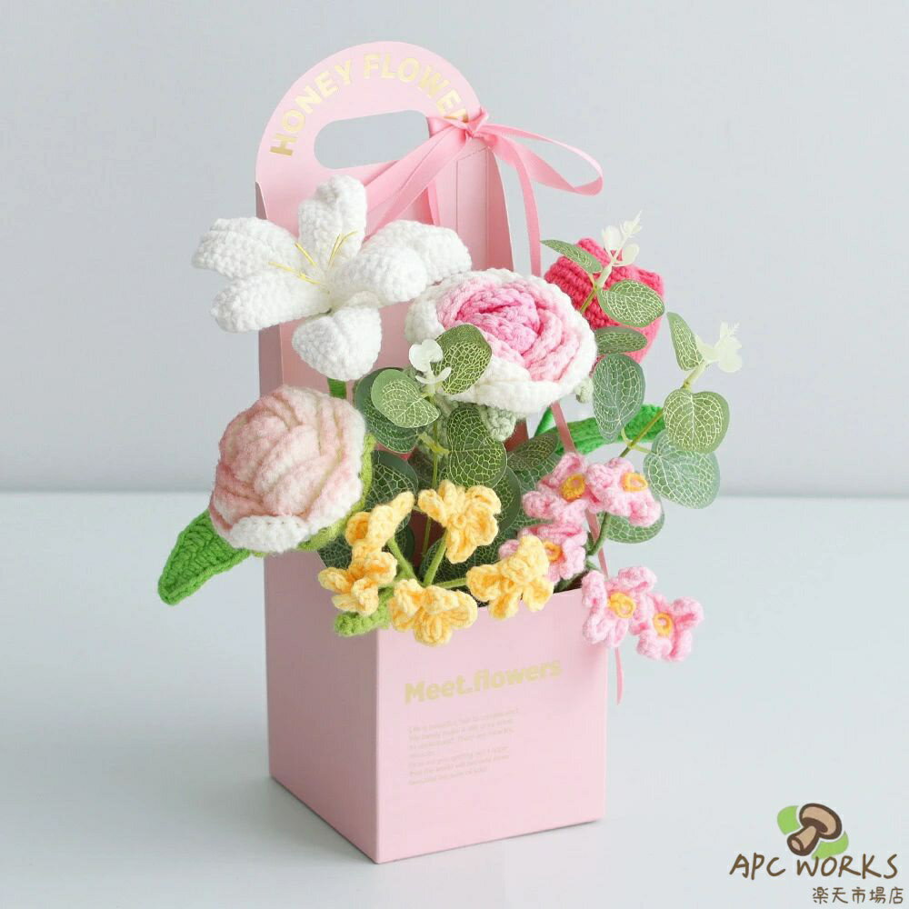 Other - 毛糸編み ブーケ 箱入り インテリア ギフト 永遠の花 ピンク ブルー イエロー デスク装飾 バレンタインデー 母の日 プレゼント