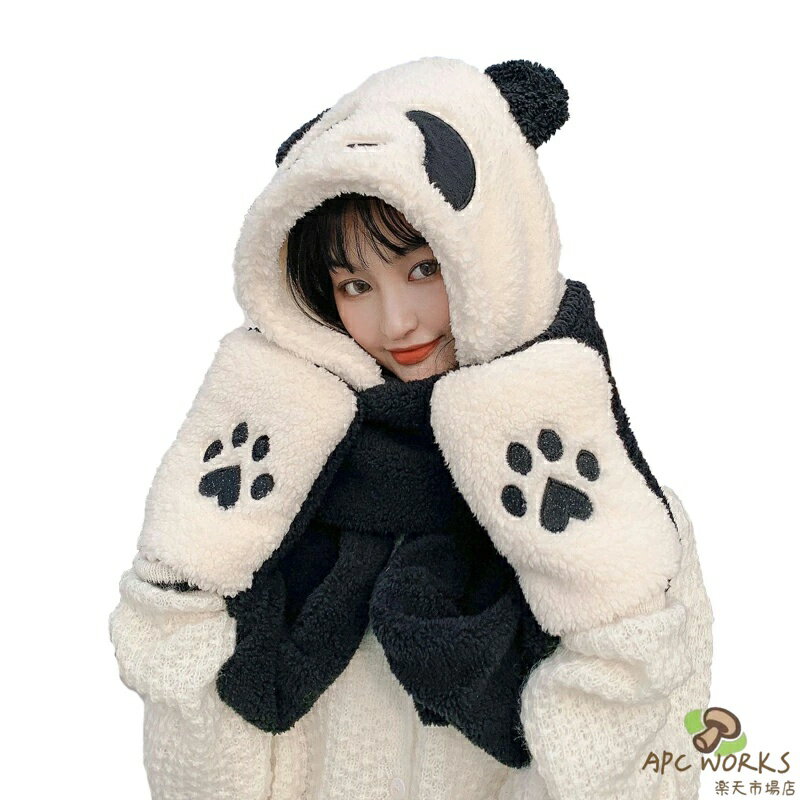 乐天商城 - レディース 帽子 アニマル帽子 マフラー 手袋 3点セット ふわふわ パンダ 秋冬 ガールズ スカーフ 一体型 可愛い あったか 防寒 冬小物 防寒帽子 厚手 高校生 女の子 防寒対策 かわいい アウトドア お散歩 クリスマス 新年 誕生日 プレゼント