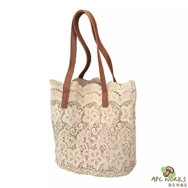 乐天商城 - トート バッグ レディース レース 2点セット チュール ポーチ付 肩がけ 手提げ マッチあり 総レース 切り替え バイカラー ファッション お洒落 可愛い 通勤 通学 出掛け