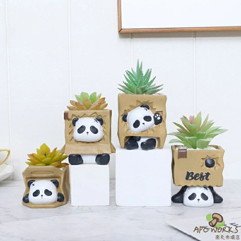 乐天商城 - 2個 パンダ 多肉植物 ポット 排水付き クリエイティブ 植物 植木鉢 小動物 プランター ガーデン リビングルーム デスク オーナメント サボテン ギフト プレゼント