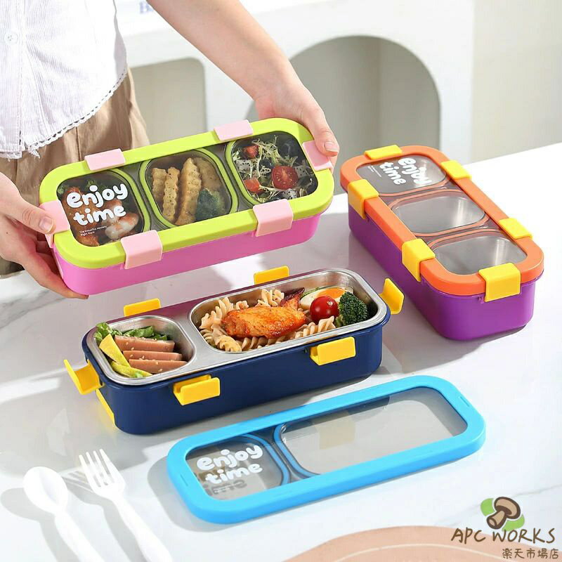 Lunch Boxes - 弁当箱 ステンレス フレッシュランチボックス 500ml/600ml 食器付き お箸 スプーン 密封 漏れ防止 保温 食品保存容器 食事準備容器 仕切り 電子レンジ対応 学生