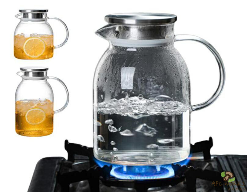 直火 2000ml 1200ml 耐熱 ステンレス茶こし一体型蓋 ガラスピッチャー 直火電気ケトル対応 ガラスポット ガラスケトル 耐熱ガラス ティーポット 大容量 ホウケイ酸ガラス ガラスピッチャー 洗いやすい 冷水筒 冷水ポット 麦茶入れ 水だし 紅茶ポット