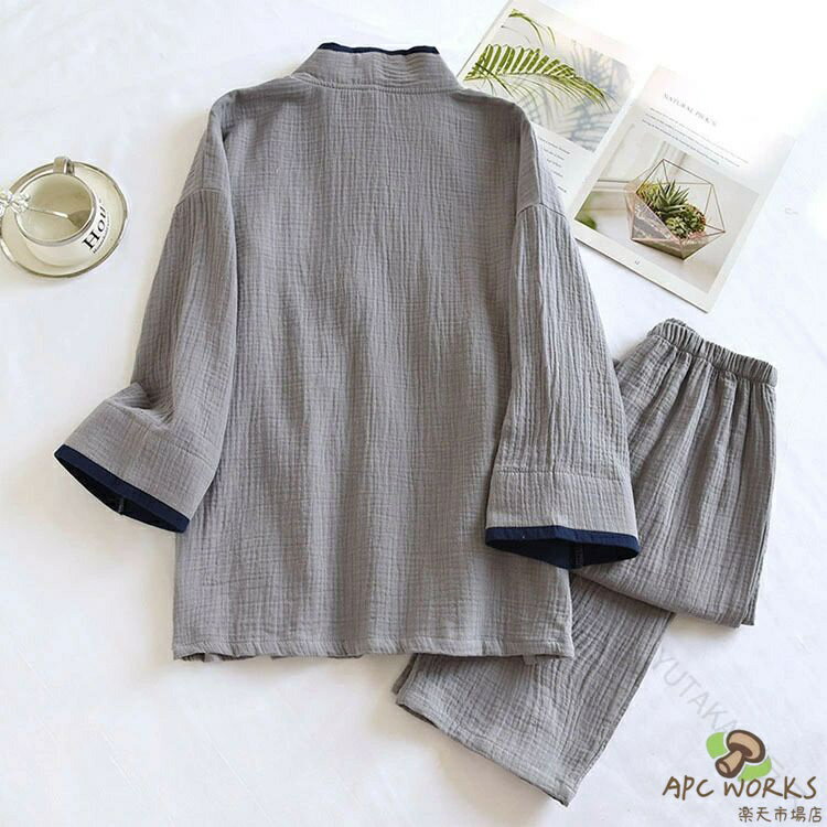 メンズ パジャマ 綿 甚平 セット 2点 前開き パジャマ 吸汗 通気 ゆったり ルームウェア カジュアル 部屋着 春夏秋用 無地 デザイン 柔らか 素材 滑らか 肌触り 簡単 着脱 旅館風 寝衣 リラックス 部屋着 紳士 ナイトウェア 快適 寝間着 シンプル 寝具