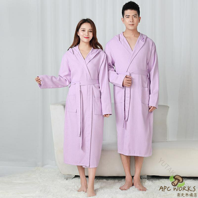 バスローブ 男女兼用 カップル フード付き 綿100% 薄手 軽量 吸水速乾 ホテル仕様 春夏 ルームウェア 部屋着 パジャマ お風呂上がり 快適 素材 肌触り 通気性 抜群