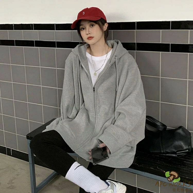 大きいサイズ ジップアップパーカー 体型カバー アウター 薄手 フード付き パーカー 韓国ファッション レディース ライトアウター ゆったり 春秋 長袖 お洒落 可愛い M 無地 カジュアル apc-works-10009219 APC WORKS楽天市場店 サンプル画像3