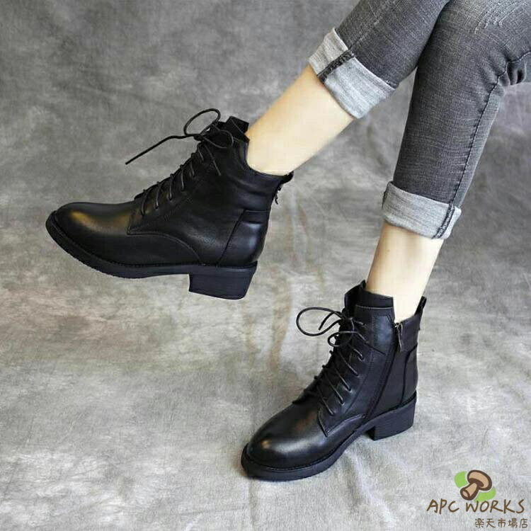 本革 ショートブーツ レディースシューズ ローヒール 裏起毛 靴 カジュアルシューズ レースアップ 美脚 歩きやすい 秋冬新作