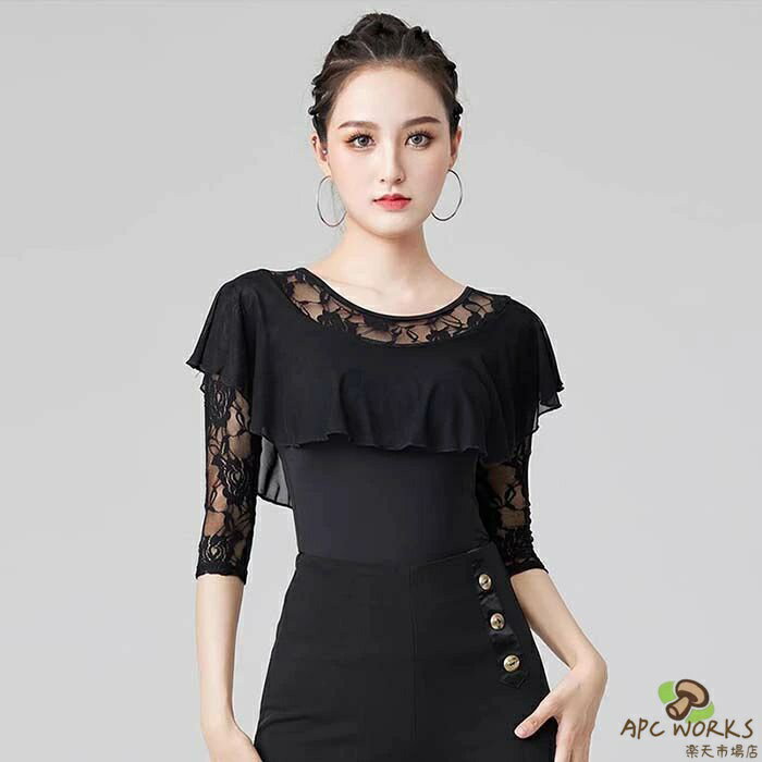 乐天商城 - 社交ダンス トップス 7分袖 シースル レース ラテンダンス 衣装 レッスン着 フラメンコ 衣装 モダン ダンスウェア 社交ダンス 衣装 練習着 コーラス衣装 可愛い ダンス着 社交ダンス 衣装 レッスン 練習着 レディース 発表会 団体演出服 おしゃれ M L XL XXL 3XL 4XL