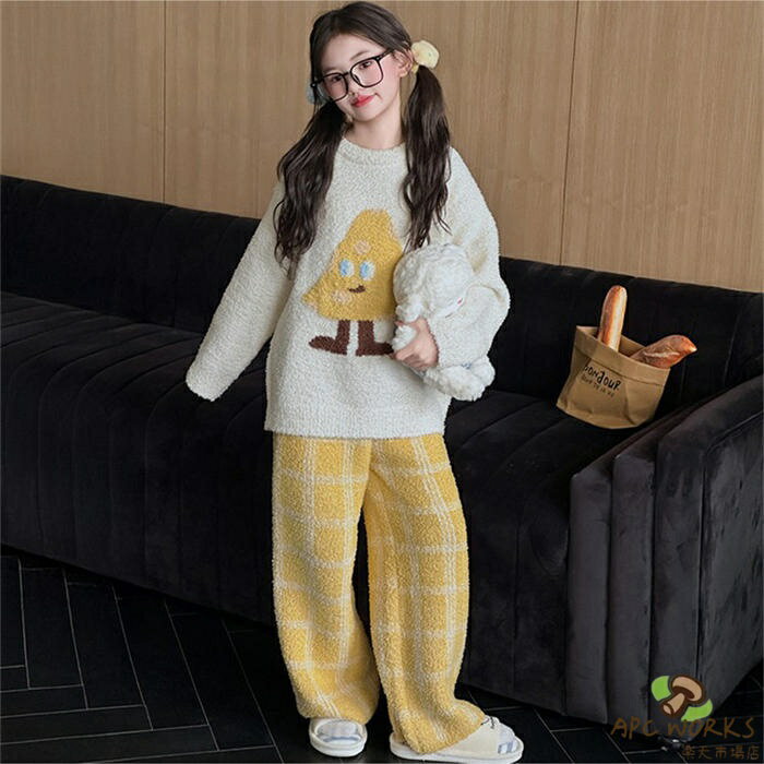 キッズ パジャマ 女の子 冬 もこもこ ルームウエア 上下セット 2点セット 子供 モコモコ パジャマ 長袖 プルオーバー ロングパンツ 厚手 柔らかい ふわふわ 着る毛布 ゆったり あったか 秋冬 子ども 暖かい 厚手 保温 子供服 ガール 寝巻き 部屋着 配色 可愛い 送料無料