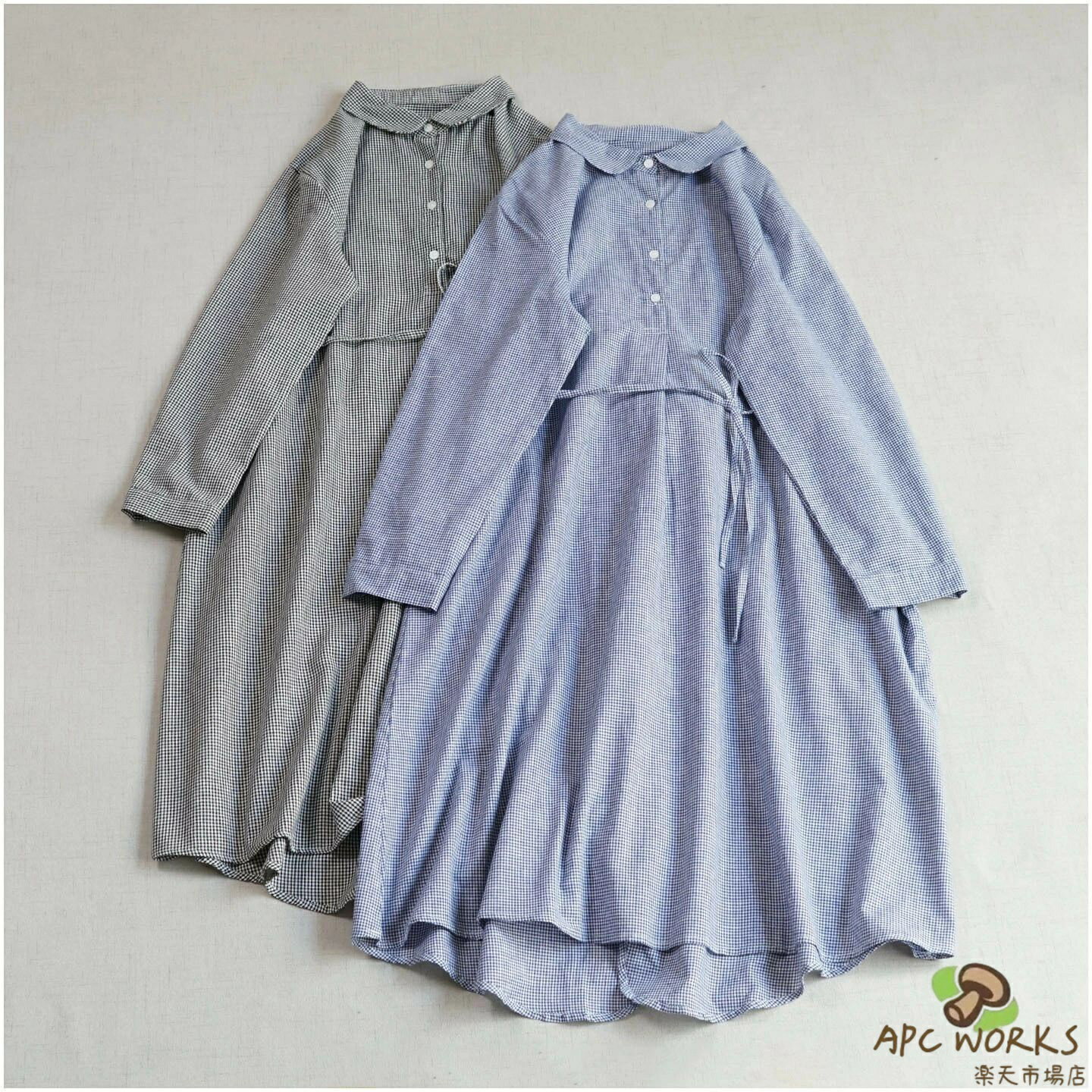 シャツワンピース レディース 長袖 ギンガムチェック チェック柄 ロングワンピース 綿100% 春 秋 ロングシャツワンピース ミモレ丈 折襟 柔らか ウエストリボン ゆったり 大きいサイズ 体型カバー 大人可愛い ナチュラル カジュアル 送料無料