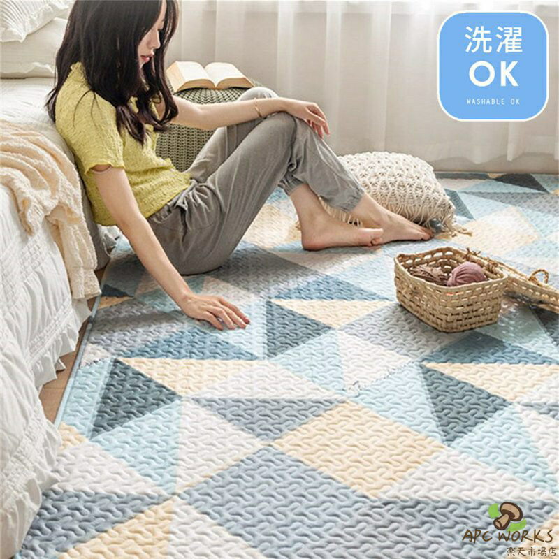 乐天商城 - カーペット ラグ 洗える ラグマット 220×210cm マット フロアマット 長方形 ソファーカバー 屋内マット ルームマット シンプル リビング 室内 屋内 コットン ベビー 北欧 吸水 速乾 滑り止め 夏用 おしゃれ オールシーズン インテリア 床暖房 多機能