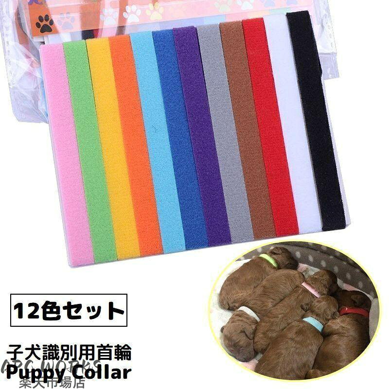 パピーカラー パピーマーカー 12色セット 識別用首輪 子犬 子猫 小型犬 ペット用品 両面ファスナー式 着脱簡単 長さ調節可能