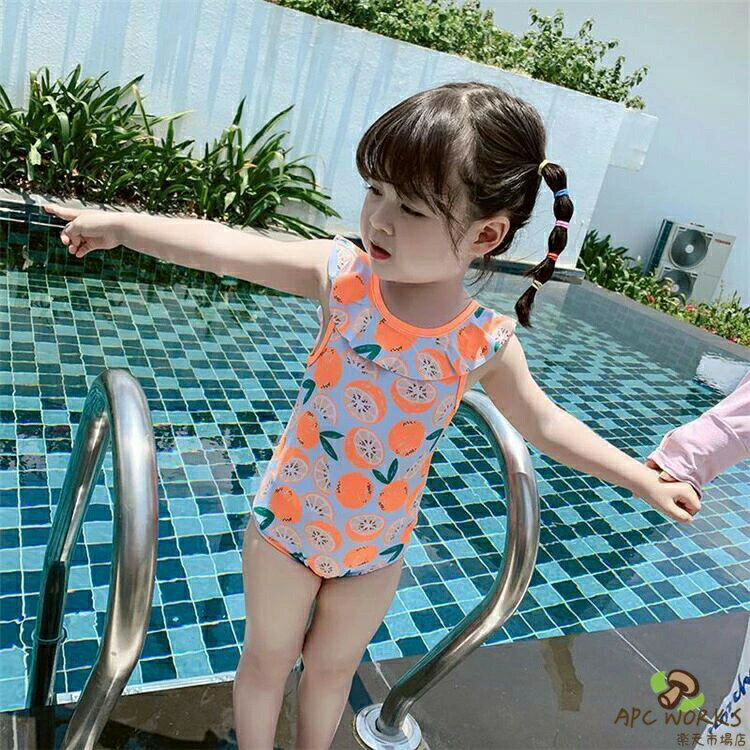 子供水着 ワンピース水着 蜜柑柄 連体水着 みずぎ キッズ 女の子 紫外線カット 子供 こども ジュニア 女子 女児用 温泉 スクール 子供水着 女の子水着