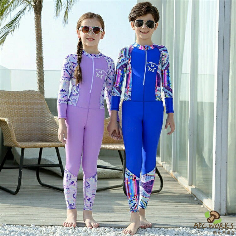 乐天商城 - 競泳水着 ジュニア キッズ 水着 男の子 女の子 フィットネス 子供用 オールインワン スイミング スイムウェア トレーニング 水泳 ◎袖 ラッシュガード 日焼け防止