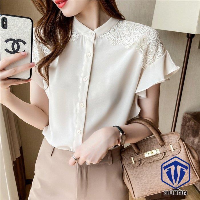 乐天商城 - ブラウス レディース 40代 春夏新作 オシャレブラウス シフォンブラウス白 きれいめレース刺繍 フレンチスリーブ 半袖トップス 上品通勤 ゆったりシャツ 30代