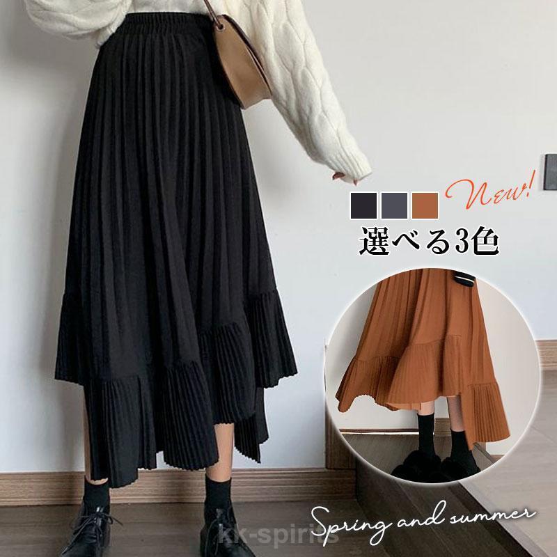乐天商城 - プリーツスカート 春夏 太め レディース ボトムス フレア Aライン マキシ 高身長 ロング丈 着やせ 通勤 通学 レイヤード 女子会 旅行 普段着