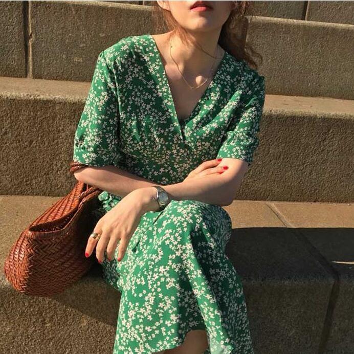 乐天商城 - ワンピース レディース ロング丈 ワンピ 春夏 夏 半袖 ロングワンピース 花柄 リゾート ミディ丈 軽い 涼しい きれいめ カジュアル