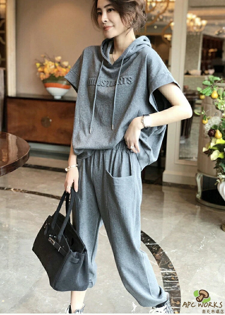 2022 春夏 半袖 2点セット ジャージ 上下 レディース スウェット スポーツウェア 半袖 フード付パーカー ロングパンツ 無地 ウエストゴム 部屋着 トレーニング 着痩せ オシャレ カジュアル セットアップ ゆったり 大きいサイズ 韓国 10代 20代 30代 2色 M-3XL