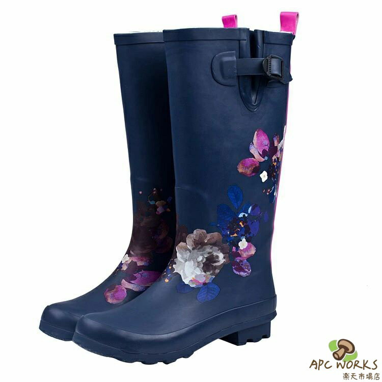 乐天商城 - 【23.0cm-26.0cm】ロングレインブーツ レディース お洒落 レインシューズ サイド留め具付き 花柄 完全防水 カジュアルシューズ シューズ おしゃれ 梅雨 靴 雨靴 長靴