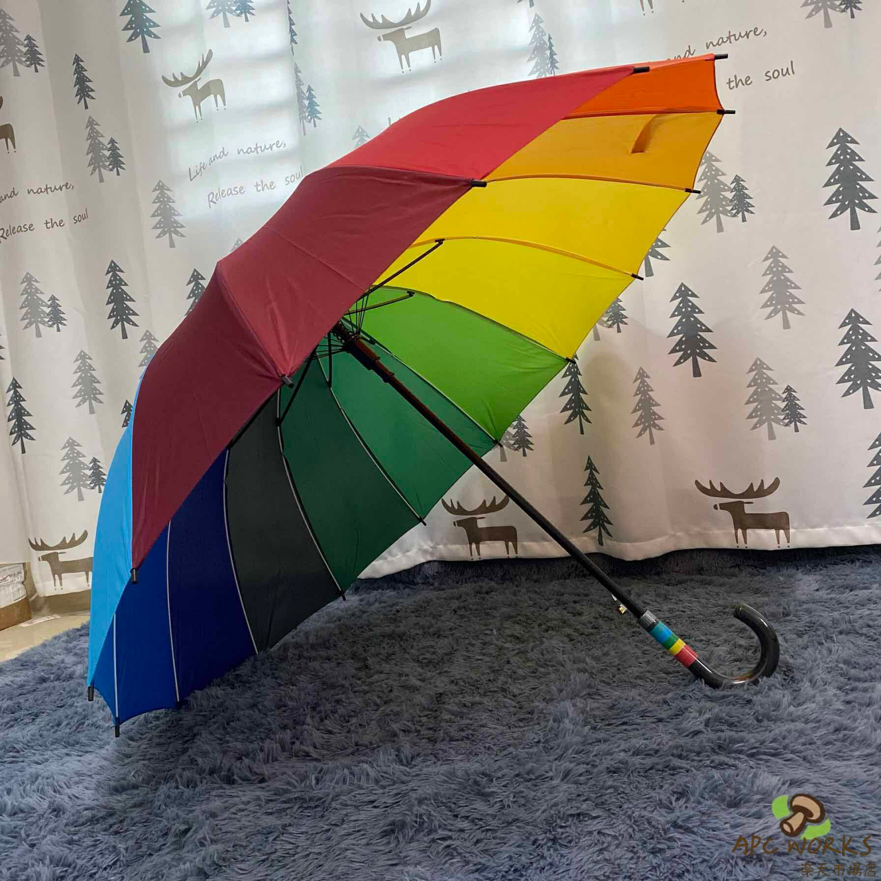 長傘 レディース メンズ 長柄 雨傘 ビッグサイズ 防風 ボタン手動開閉式 虹柄 大きい長傘 直径118cm 長傘 折れない オシャレ 女性用 男女兼用 16本骨 おしゃれ かわいい きれいめ(4.0)