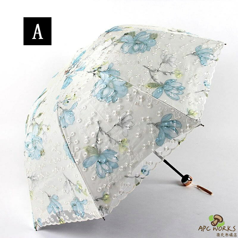 APC WORKS楽天市場店の折りたたみ傘 レディース 日傘 雨傘 花柄 晴雨兼用傘 折り畳み 折りたたみ傘(3つ折) 刺繍 オシャレ 可愛い 女性用 レース 手動 傘袋付 8本骨 UVカット 紫外線対策 おしゃれ かわいい きれいめ 母の日 3色｜アングル2
