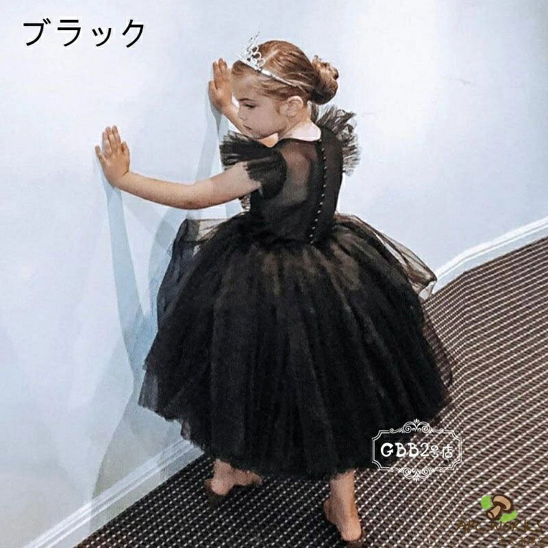 子供ドレス キッズドレス 子供用 ロング ピアノ発表会 ワンピース 女の子 フォーマルドレス チュールスカート 半袖 ジュニア 結婚式 入学式 発表会 パーティードレス プレゼント グレー ブラック ホワイト 100 110 120 130 140 150 - 3