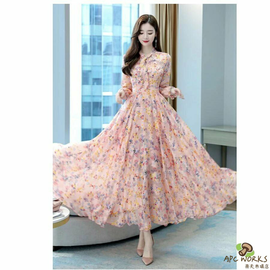 乐天商城 - ワンピース レディース 半袖 30代 シフォン ロングワンピース コーデ 着痩せ aライン フレア ロング丈 夏 40代 リゾート 花柄 マキシワンピース 体型カバー