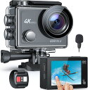アクションカメラ 4K Surfola 2400万画素 40M防水水中カメラ WiFi搭載 EIS手ブレ補正 外部マイク付き 1350mAh大容量バッテリー2個と充電器付き リモコン付き タッチパネル式 170°広角レンズ — バイク ダイビング 釣り用 1年保証(2)