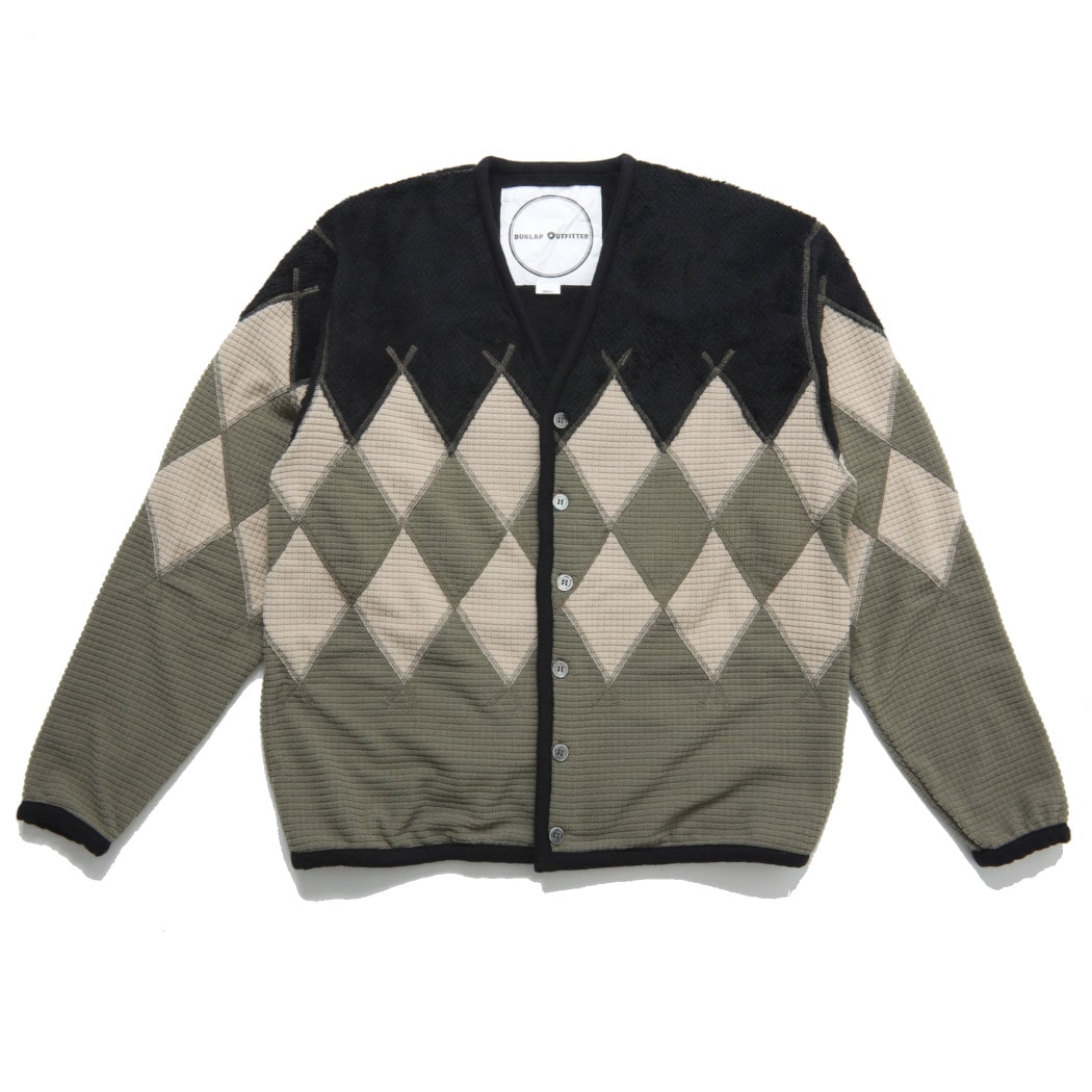 BURLAP OUTFITTER バーラップアウトフィッター アーガイル フリース カーディガン ブラック×モスグリーン ARGYLE FLEECE CARDI...