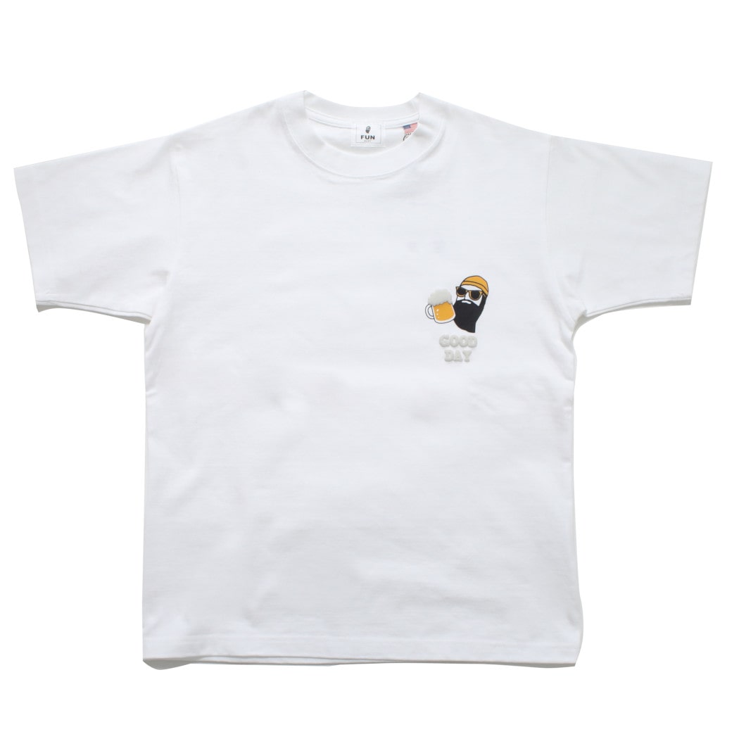 FUN Up Necessary modemdesign GOODDAY ファン おじさん ビール Tシャツ ホワイト