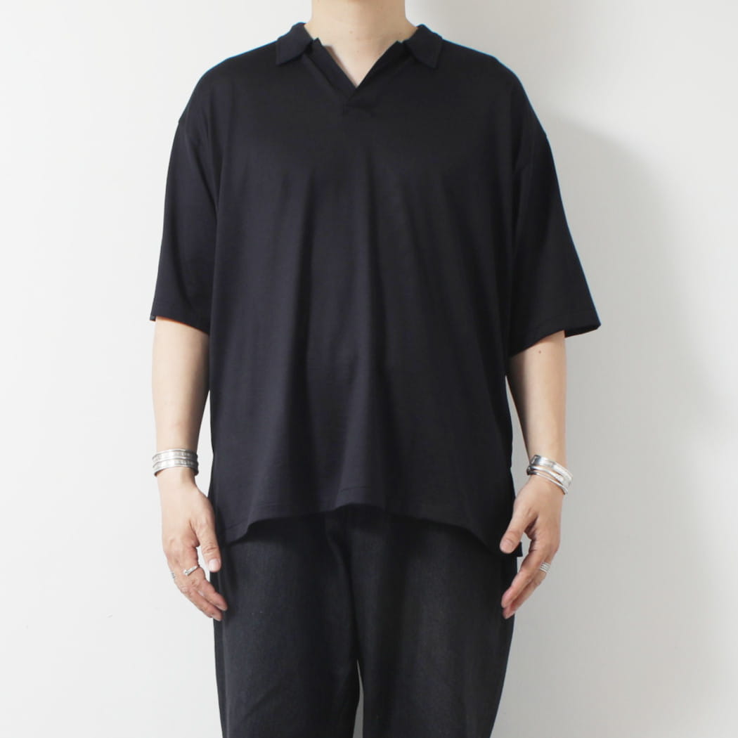 INTERIM インテリム シルク コットン ジャージー デッドストック ファブリック ハイパービッグ スキッパー シャツ VULCAN