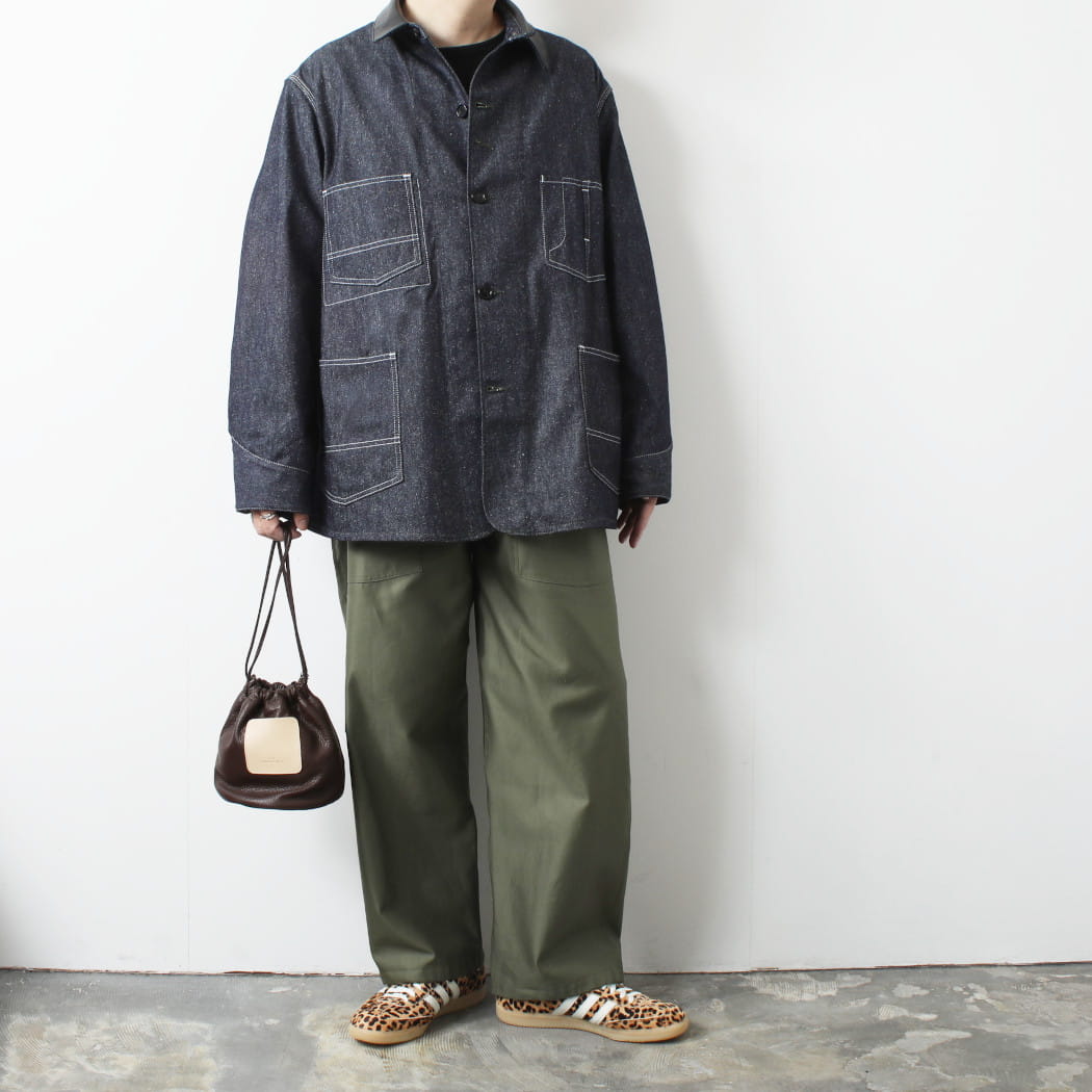 Rakuten - INTERIM インテリム ゴート レザー シルク ノイル デニム 1st ヘラクレス カバーオール GOAT LEATHER COLLAR SILK NOIL DENIM 1st HERCULES COVERALL NVY
