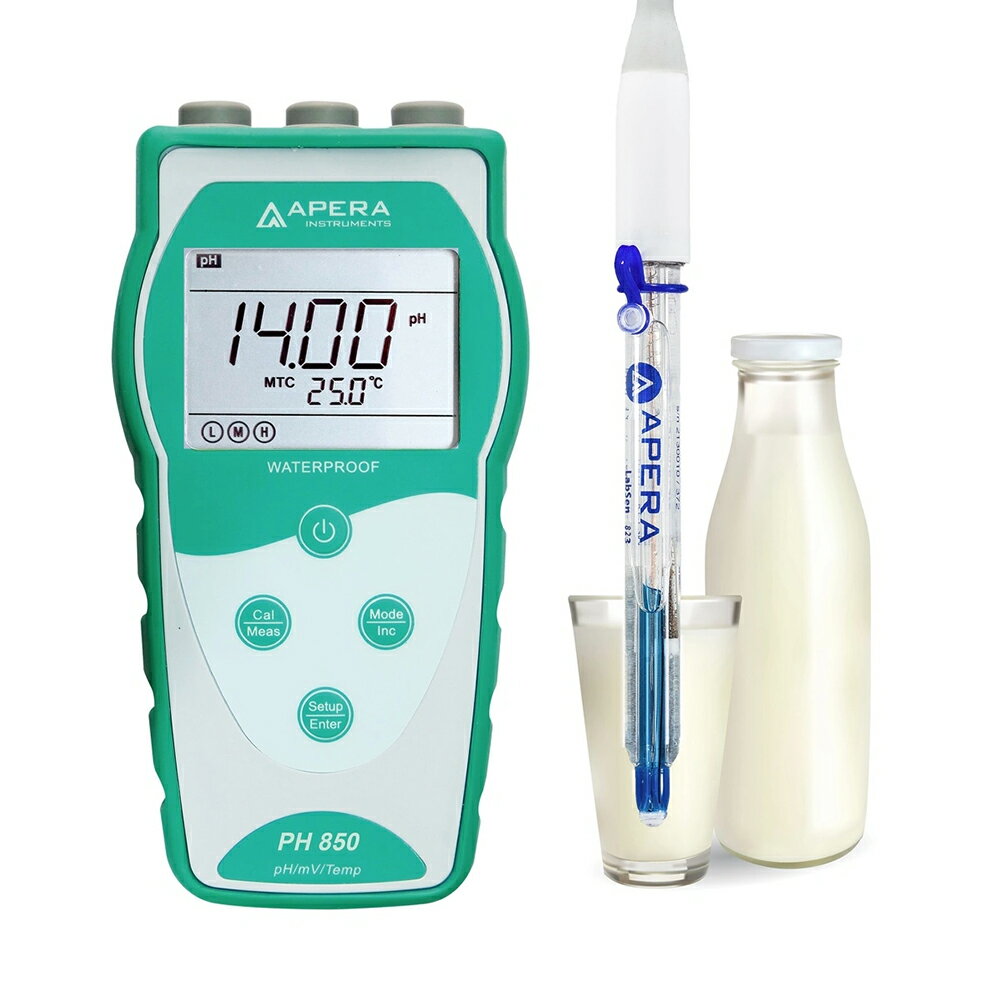 APERA ポータブル式pH計PH850-DP pH測定器 LabSen 823ガラスpH電極標準付属 乳製品と液体食品向け pH/ORP/℃ pHメーター ペーハーメーター キャリングケース付 本体2年保証 電極6ヶ月保証
