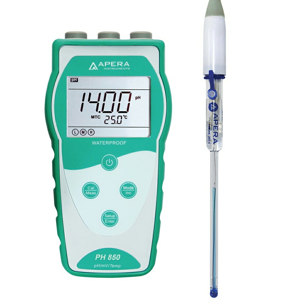 APERA ポータブル式 pH計 PH850-MS pH測定器 LabSen 243-6 ガラスpH電極標準付属 バイオ フラスコ 試験管 微量サンプル向け pH/℃ pHメーター ペーハーメーター キャリングケース付 本体2年保証 電極6ヶ月保証 アペラ