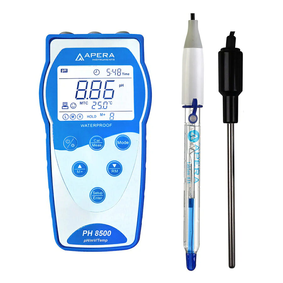 APERA 用途別高性能タイプ ポータブル式pH計 LabSen843標準付属 pH測定器 強アルカリ性・高温サンプル向け データ管理機能付き pH/ORP/℃ pHメーター本体2年保証 電極6ヶ月保証