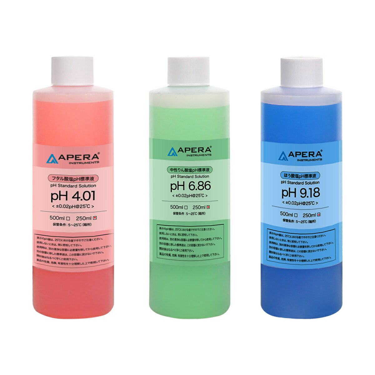 APERA pH標準液セット pH4.01/6.86/9.18 各250ml フタル酸塩標準液 中性りん酸塩標準液とほう酸塩標準液のセット品 原液のまま使用 色...