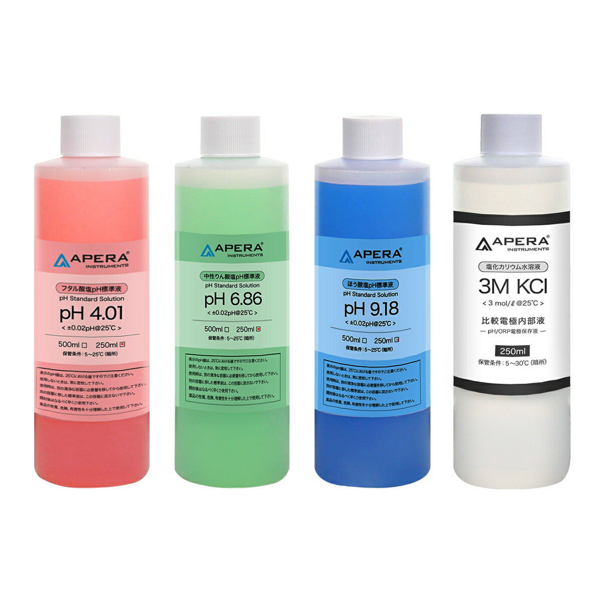 APERA pH標準液 電極保存液 セット pH4.01/6.86/9.18/比較電極内部液 各250ml フタル酸塩標準液 中性りん酸塩標準液 ほう酸塩標準液...
