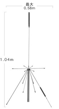 高性能シリーズの中間機種 スーパーディスコーンD-150 　50〜1500MHz D-150 は、50-1500MHzの広帯域設計の受信用ディスコーンアンテナです。 50、144、430、1200MHzのアマチュアバンドとして送信も可能です。 スーパーディスコーンの高性能 は、この機種で継承され、使いやすいコンパクトさと高性能を実現しています。　 軽量設計、サビに強いオールステンレス製、マンションなどのベランダに設置するにも適しています。 全長/重量 1.04 m　/　0.62　kg 最大直径 0.58 m 周波数帯 50 〜1500MHz帯　MHz 適応マスト Φ25 〜Φ50 コネクタ M型 付属ケーブル RG-58U 10m (Mコネ付) メーカー希望小売価格はメーカーカタログに基づいて掲載しています