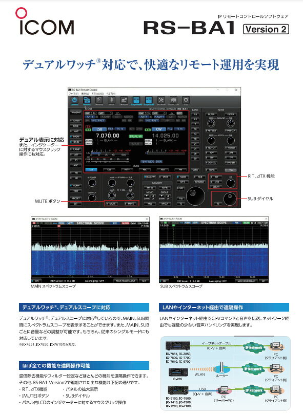 RS-BA1 (Ver.2) デュアルワッチ対応IPリモートコントロールソフトウェア　アイコム...