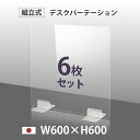 日本製 お得な6枚セット ウイルス対策 透明 アクリルパーテーション W600mm×H600mm パーテーション アクリル板 仕切り板 衝立 飲食店 オフィス 学校 病院 薬局 受注生産 返品交換不可 dptx-6060-6set