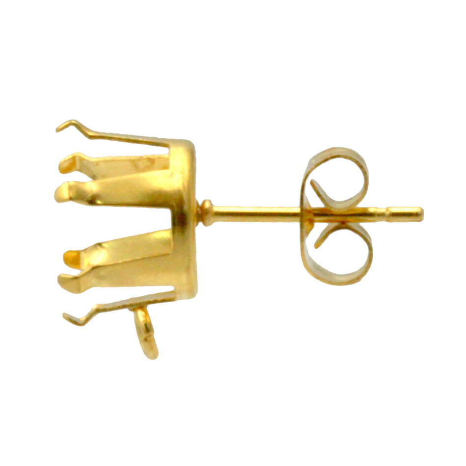 [20個] サージカルステンレス カン付き 立て爪 10mm ピアス ［ ゴールド 金 ］ キャッチ付き パーツ 金アレ