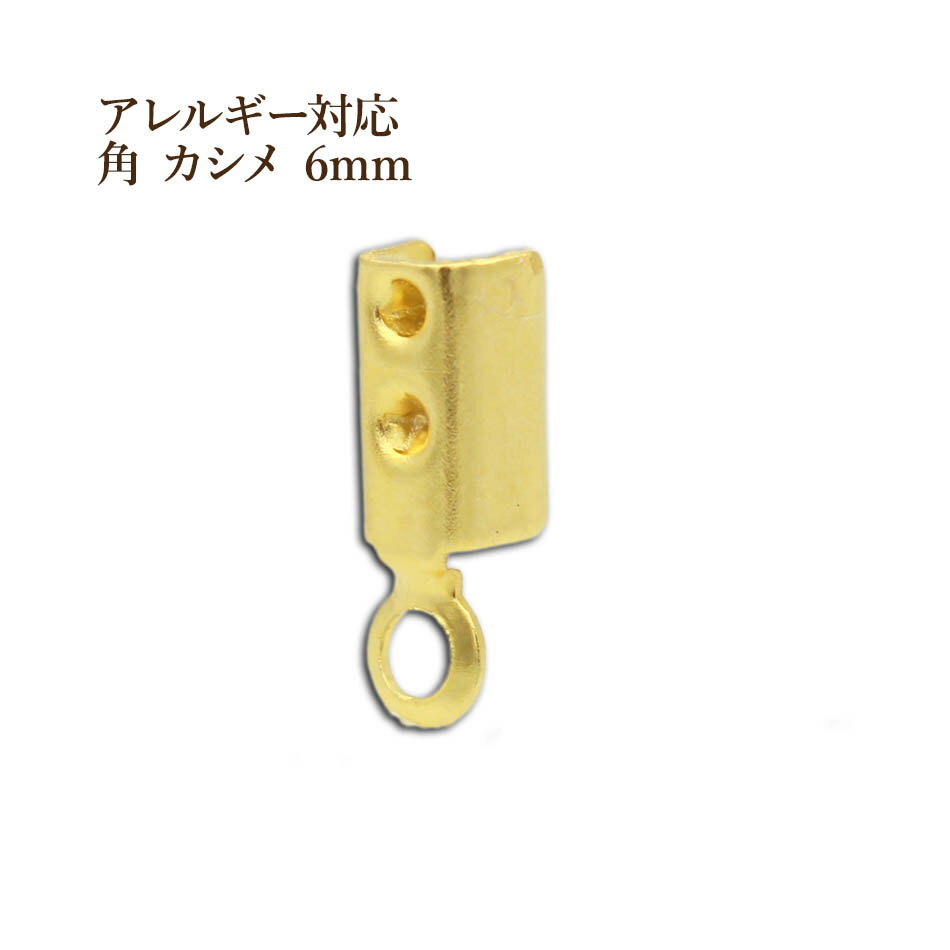 [10個] サージカル ステンレス 角 カシメ 6mm [ ゴールド 金 ] 紐留め 革紐 ヒモ パーツ アレルギー対応