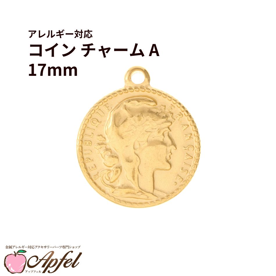乐天商城 - [ 2個 ] コイン チャーム A《 17mm 》 [ ゴールド 金 ] サージカルステンレス パーツ 金属アレルギー対応