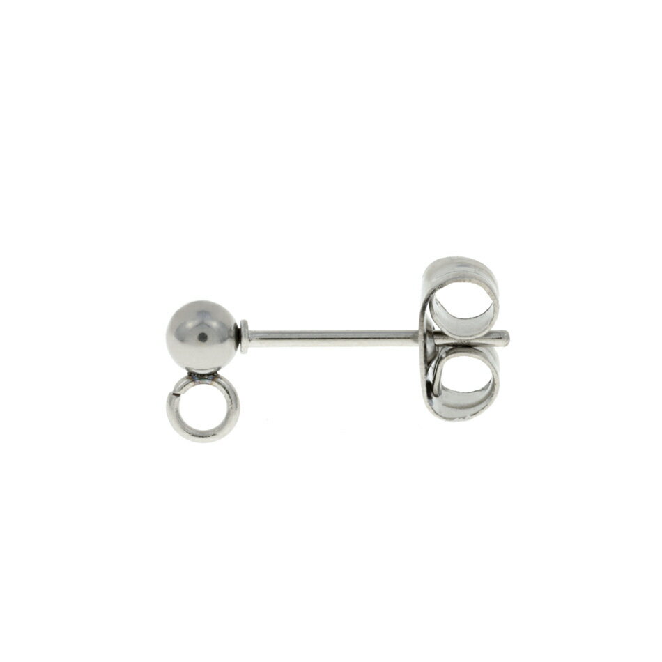 ［50個］ 縦向きカン付き ボールピアス 3mm［ 銀 シルバー ］キャッチ付き サージ...