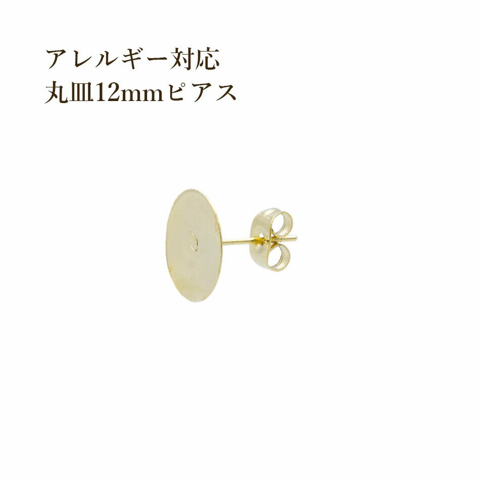 [10個] 丸皿12mm ピアス [ ゴールド 金 ] キャッチ付き サージカルステンレス P1-01 パーツ 金属アレルギー対応