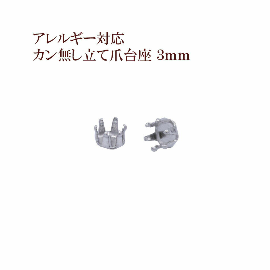 ［10個］ カン無し 立て爪 台座 3mm［ 銀 シルバー ］ サージカルステンレス パーツ 金属アレルギー対応 M2-04