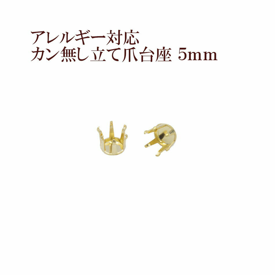 ［10個］ カン無し 立て爪 台座 5mm［ ゴールド 金 ］ サージカルステンレス パーツ 金属アレルギー対..